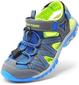 DREAM PAIRS Boys Girls Closed-Toe Outdoor Summer Sport Sandals for Little/Big Kid,Size 3 Little Kid,Grey/Green/Blue,181108K