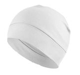 PAROPKAR 100% Cotton Lycra Skull Caps Lightweight Beanie Sleep Hats Breathable Helmet Liner Cap Cycling Hat Cap for Men and Women (White)