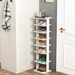 Tangkula 8 Tiers Vertical Shoe Rack, Patented Space Saving Corner Shoe Rack for 7 Pairs, Narrow Shoe Rack for Front Door Entryway