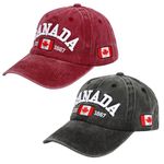 Knstol 2 PCS Canada Baseball Cap,Adjustable Canada Hat for Men Women Kids,Embroidered Maple Leaf Golf Hat Canada Souvenirs (CA/US, Alpha, One Size, Black+Red (Old Style))