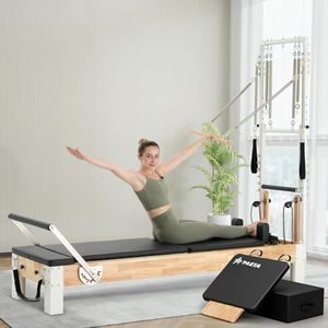 PAETA Pilates Reformer, Wooden Reformer Pilates Machine with Tower & Mat, Pilates Equipment for Home Workout and Studio, Includes Sitting Box, Jumpboard