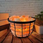 NatureBoost Himalayan Pink Salt Metal Basket with Natural Salt Chunks (Round)