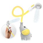 Yookidoo Baby Bath Shower Head - Elephant Water Pump with Trunk Spout Rinser - Control Water Flow from 2 Knobs for Maximum Fun in Tub or Sink for Newborn Babies (Yellow)