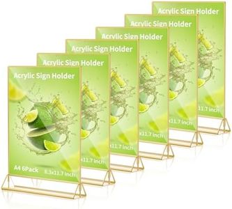 Grapelet 6Pack A4 8.3 x 11.7inch Clear Acrylic Sign Holder with Gold Borders and Vertical Stand,Ideal for Display Wedding Table Numbers,Double Sided Picture and Menu Holders (Vertical - Gold - A4)
