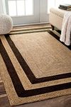 VANU® Handwoven Jute Rug Round and Rectangle Design Natural Fibers, Braided Reversible, Runner, Kitchen Rugs, Hallway, Rug for Living & Bedroom, Hand Woven (2x6 feet, Black Stripe)