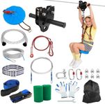 FAHKNS 300FT Zip Line Kit for Kids Adults: Up to 400LBS Quick Tighten Zipline for Backyard with Rust Proof Removable Trolley,Spring Brake,Height Adjustable Seat,Outdoor Kids Play Equipment