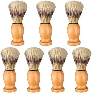 7Pcs Men Shaving Brush Wood Handle, Professional Salon Tools Hand Crafted Shaving Brush Wood Handle Shave Brushes Handmade Pure Badger Hair Brush for Men1