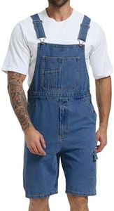 WORK IDEA Men's Denim Overalls for Men Jean Shorts, 100% Cotton, Relaxed Fit, Multi-Pocket Design Jumpsuit