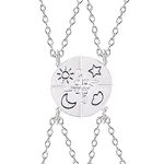 Friendship Necklaces for 4 Matching Sun Moon Star Cloud Necklaces Bff Necklaces for Best Friends Rhinestone Star Detail Pendant Necklace(4 Silver)