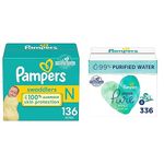 Pampers Diapers Newborn/Size 0 (< 10 lb / < 4.5 Kgs) + Pampers Aqua Pure Sensitive Baby Wipes 6X Pop-Top