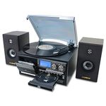 LoopTone Vinyl Record Player with Dual 15W External Speakers 10 in 1 3 Speed Bluetooth Vintage Turntable CD Cassette Player AM/FM Radio USB Recorder Aux-in RCA Line-Out (Black)