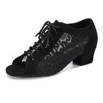 VCIXXVCE Women's Latin Dance Practice Shoes Black Peep Toe Ballroom Salsa Tango Dance Shoes Low Heel, 5 UK