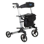 DAYS Lightweight Deluxe Rollator, Folding Four Wheel Mobility Walker, Back Support, Mobility Aid Seat, Carry Bag, Adjustable Seat Height, Silver