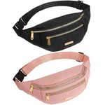 2 Pack Fanny Pack Fashion Waist Bag, Adjustable Bum Bag Travel Casual Bum Bag Lightweight Waist Bag for Women Men Sports Running Hiking Jogging Present (Black and Pink)