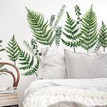 Runtoo Large Fern Leaves Wall Art Stickers Green Plant Vine Wall Decal Living Room Bedroom Nursery Wall Decor