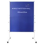 XIWODE Foldable Mobile Room Divider, Double Sided Blue Fabric Bulletin Push Pin Board Rolling with Stand, 150 x 120 cm, Movable Freestanding Screens Office Partition for Presentation and Display