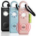 Weten Personal Safety Alarm for Women – 3 Pack 130dB Loud Panic Siren Keychain - Rape Whistle - LED Light, Carabiner Clip, Low Battery Alert, USB-C Charging Self Defense Alarm (Black Pink Blue)