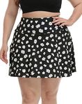 HDE Women's Plus Size Tennis Skort Pleated Athletic Golf Skirt with Shorts, Black Daisy, 2X