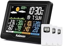 Kalawen Weather Station with 3 Outdoor Sensors, MSF Wireless Digital Alarm Clock, Barometer, Temperature, Humidity Monitor, Weather Forecast for Home Garden