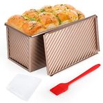 Cyimi Pullman Loaf Pan with Lid Non-Stick Bread Toast Mold with Cover Carbon Steel Corrugated Bread Pan for Oven Baking 1lb Dough Capacity Bread Tin with Dough Scraper Cutter & Oil Brush Muffin Pan