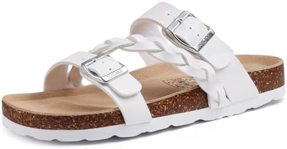 KIDMI Women's Cork Footbed Sandals with Arch Support Comfortable Slip-On Slide Sandals With Adjustable Buckle for Summer, White 39
