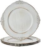 MAONAME Antique White Charger Plates, Round Antique Plate Chargers for Dinner Plates, 13" Plastic Charger for Plates, Wedding Table Setting, Set of 6