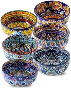 glowworm Cereal Bowls Set of 6, 26 Oz Ceramic Soup Bowls for Kitchen, Colorful Cereal Bowls for Rice, Oatmeal, Fruit, Ice Cream, Dessert, Dishwasher & Microwave safe, Bohemian