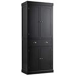 COSTWAY Tall Kitchen Cupboard, 4-Door Buffet Pantry Storage Cabinet with 4 Adjustable Shelves, Drawer & Anti-tipping Device, Freestanding Sideboard Organizer Unit for Dining Living Room (Black)