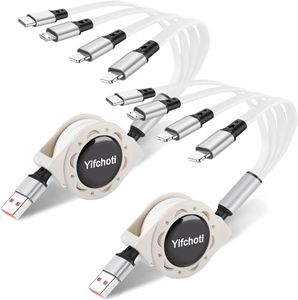 Aywenny Multi Charging Cable 3A 2Pack 4 in 1 Retractable USB Cable Fast Charger Cord with IP/Type C/Micro USB Port for Phone 13 12 11 Xs Xr X/Tablets/Samsung Galaxy/Huawei/Sony/LG/HTC/Ps4 5… (White)