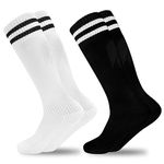 GRPSKCOS Kids Soccer Socks, 2 Pairs Sports Girls Boys Football Knee High Tube Socks Toddler Stripes School Uniform Stockings（#1 White Black & Black White，3-6 Years