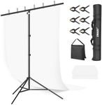 EMART White Backdrop with Stand, 1.5x2m Photography Backdrop with 2x2m Background Stand Kit for Photo Video Studio, include 6 Spring Clamps and 1 Sandbag