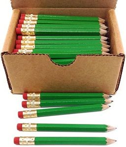 Half Pencils with Eraser - Golf, Classroom, Pew, Short, Mini, Non Toxic- Hexagon, Sharpened, 2 Pencil, Color - Green, Box of 72 (half gross) Golf Pocket Pencils ™