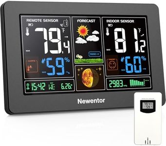 Newentor Weather Station Wireless Indoor Outdoor Thermometer, Color Display Digital Weather Thermometer with Atomic Clock, Barometric Pressure, Forecast Station with Adjustable Backlight, Black