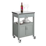 SoBuy FKW22-HG, Kitchen Trolley Cart Storage Trolley Serving Trolley Kitchen Cabinet with Stainless Steel Worktop