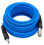 YOTOO PVC Air Hose 10m Long 10mm ID X 14mm OD 300 PSI with 1/4-Inch Europe Steel Quick Coupler Fittings and Bend Restrictors for Heavy Duty, Lightweight, Flexible at All Weather Use, Blue