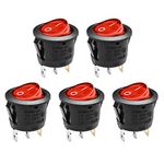 QTEATAK KCD1 On/Off 3-Pin 2-Position Snap 10A/125V, 6A/250V Red LED Round Boat Rocker Switch-5Pack