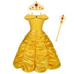 Vicloon Princess Belle Costume Dress, 3 Pcs Little Girl Princess Dresses Fancy Party Dress, Belle Dressing up Costume Fancy Dress Childs Party Outfit for Kids Girls Age 3-9 Years