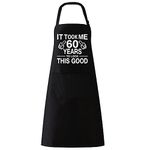 LAMIVEENLA Funny Apron for Men Adjustable - 60th Birthday Gifts for Women Men Christmas Gifts Chef Apron Black Kitchen Apron Gifts for Dad Him Husband Grandpa