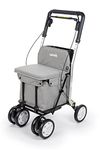 Carlett - Shopping Trolley and Walking aid with seat for Elderly People - 4-Wheel Foldable Supermarket Trolley with Removable Shopping Bag 29 L/15 kg and Storage Compartment - Light Grey