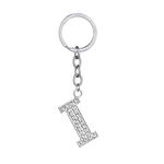 AmDxD Keyring Car, Stainless Steel Letter A-Z with Zircon, Silver, Letter I, One size