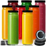 20 Oz 8 Pack Glass Juicing Bottles w Airtight Lids - Reusable Drinking Jars w Scale, Travel Water Cups - Glass Juice Bottle with Lid for Boba, Smoothie, Vanilla Extract