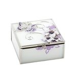 Juliana 561TB Glass Square Trinket Box Butterfly/Flowers/Crystal - Purple