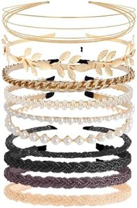 LifeDawn Headbands for Women Girls, 10Pcs Gold, Pearl Beaded Metal Hair Band, Rhinestone Head Bands, Nonslip Bridal Wedding Hair Accessories