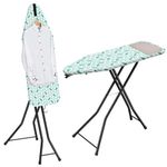LyriFine Ironing Board, 2-in-1 Flat and Hanging Board, Upgraded Iron Board with Iron Rest, Sturdy Steel Frame Iron Board with Non-Slip Feet, Ironing Board Full Size & Hook, 14″ x 43″ Green