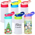 QUIXELL-SH 6 Pack Kids Sublimation Tumbler with Lid and Straw 12 oz Kids Sublimation Water Bottles Stainless Steel Sublimation Cups for DIY Insulated Tumbler Heat Press Print