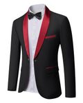 YND Men's One Button Casual Slim Fit Blazer, Shawl Lapel Lightweight Jacket Dinner Prom Party Tuxedo, Maroon Collar Black, 3XL