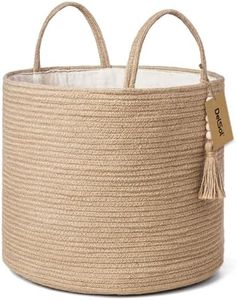 DelSol Extra Large Round Blanket Basket Nursery Woven Cotton Rope Baskets for Storage Pillows Clothes Toy Organizer Laundry Hamper with Handle 40.5x35cm(Jute)