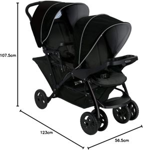 Graco Stadium Duo Tandem Double Pushchair – Car Seat Compatible, Black/Grey