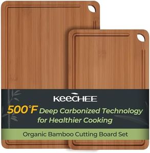Keechee Butcher Block 2-Pcs Carbonized Bamboo Cutting Board Set With Juice Groove For Meal Prep & Cheese Serving - Ideal Kitchen Gift Set of 2 (M+L)