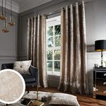 Catherine Lansfield Crushed Velvet 66x72 Inch Lined Eyelet Curtains Two Panels Natural
